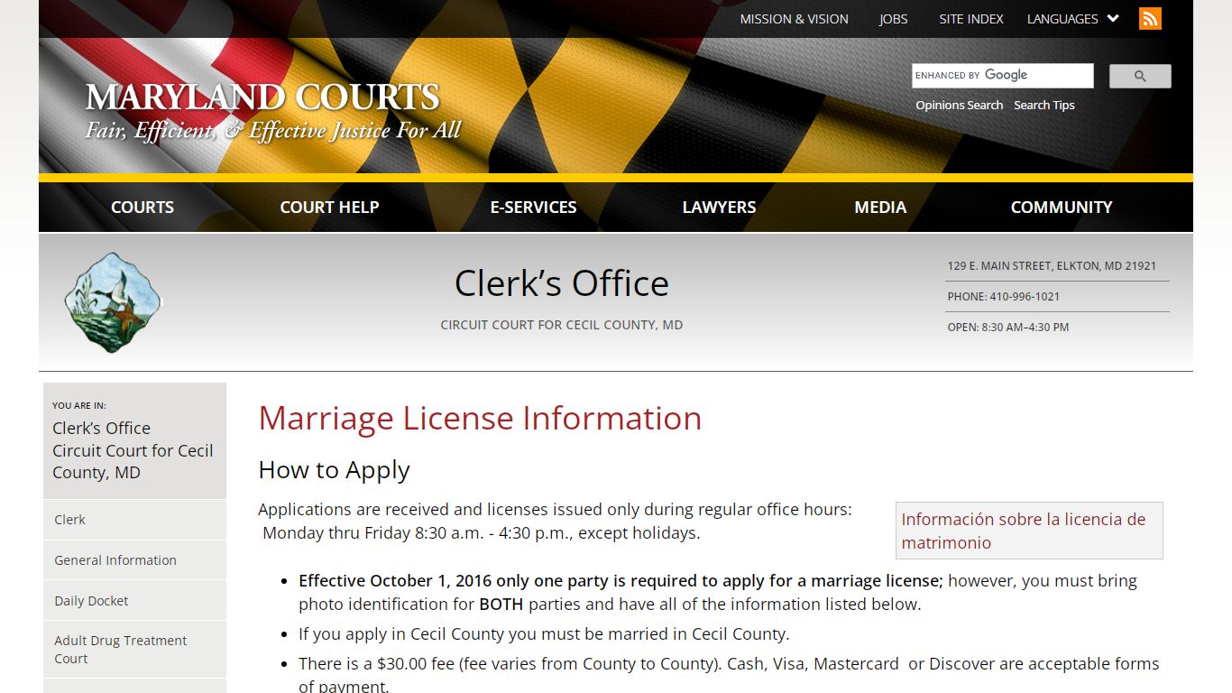 Marriage License Information | Maryland Courts